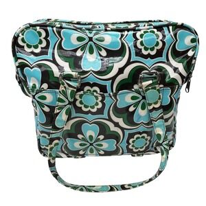 Vintage Roxy Retro Floral Vinyl Tote Bag Travel Duffel Teal Green 90s Y2k Boho